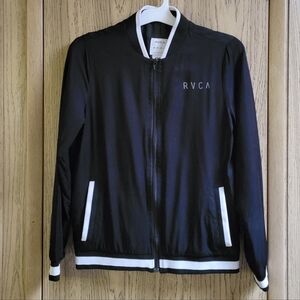 RVCA Bomber Jacket Full Zip Men's Medium Black White Track Style All Seeing Eye